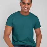 Midnight Teal Plain Half Sleeves T shirt For Men