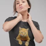 Purrfection in Print: Realistic Cat Half Sleeves Printed T-shirt - Unisex